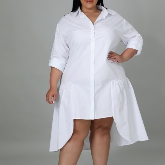 White Oversized Button Down Shirt Dress - Picture 1 of 9